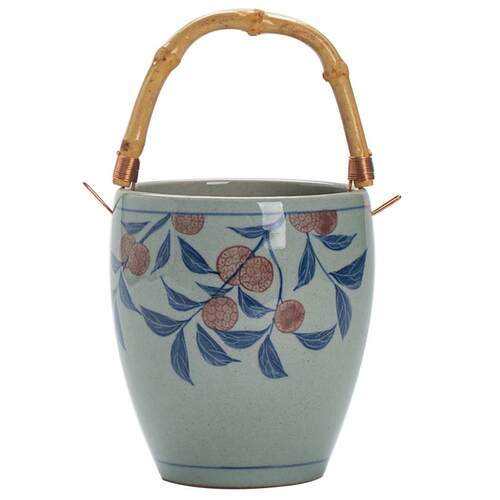 景德镇手工提梁花瓶中式复古手绘紫藤荔枝花器插花陶瓷水果篮冰桶