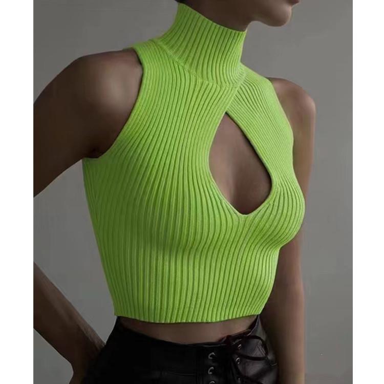 tossy  spring new womens turtleneck ribbed sleeveless tops