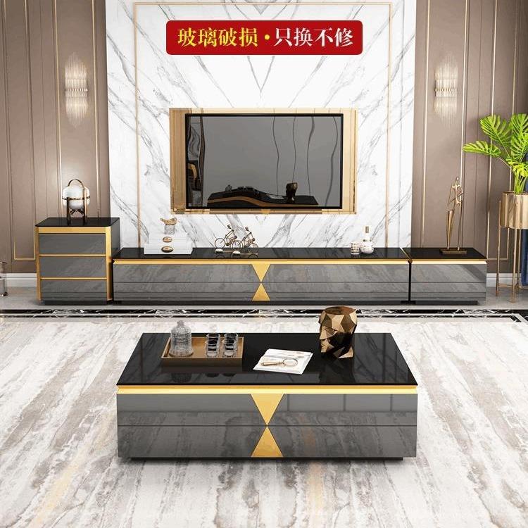 后现代简约玻璃1.6米白色客厅家用电视柜茶几组合轻奢风大小户型
