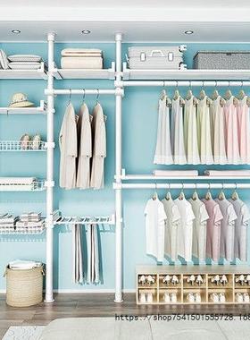 顶天打立粗地衣杆加落地家用45482卧室出租房全钢架免孔全轨简易