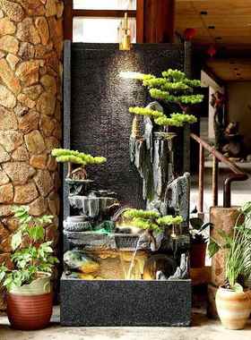 大型水幕墙流水公司客厅阳台玄关喷泉户外庭院假山落地风水轮摆件