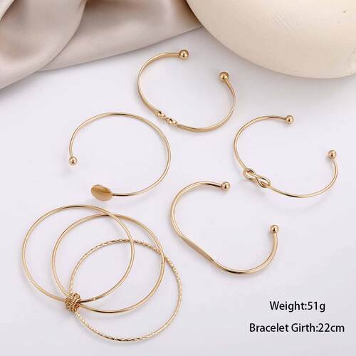 Bracelet 5-piece set跨境饰品时尚几何光面开 口打结手镯5件套