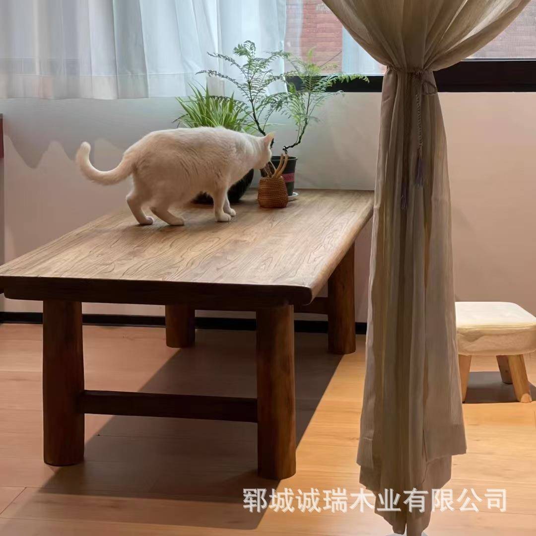 老榆木桌子实木炕几茶台中式阳台飘窗茶桌家用榻榻米民宿床上炕桌
