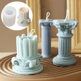 European style Retro Roman Column Candle Silicone Mold Handm