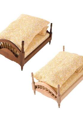 1/12 Dollhouse Bed Simple Wood Bed for DIY Scene Dolls