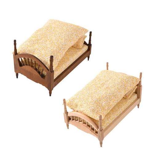 1/12 Dollhouse Bed Simple Wood Bed for DIY Scene Dolls