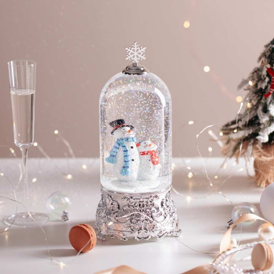 S04-3电镀圣诞旋转钟罩水晶球音乐盒平安夜摆件氛围布置小夜灯