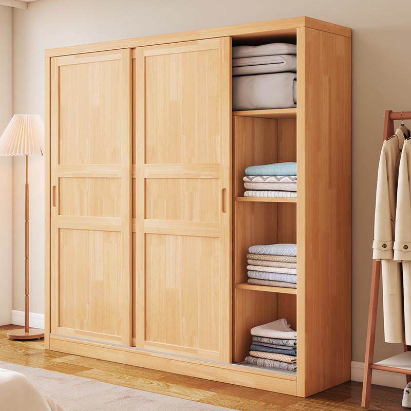 全实木衣柜家用卧室原木松木拉门衣橱出租房用儿童定制收纳柜子