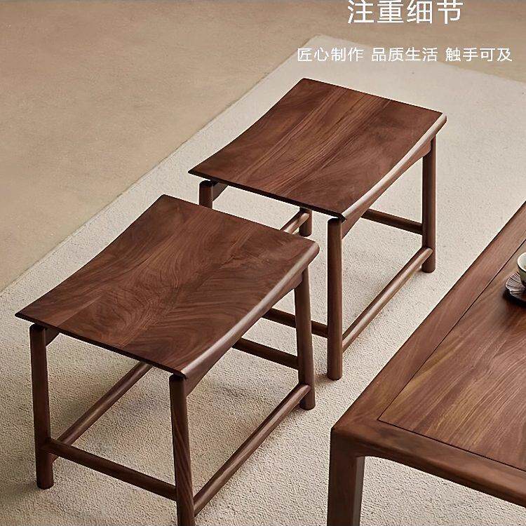 北美黑胡桃木凳子实木矮凳小凳子化妆椅子写字凳子学习茶凳元宝凳