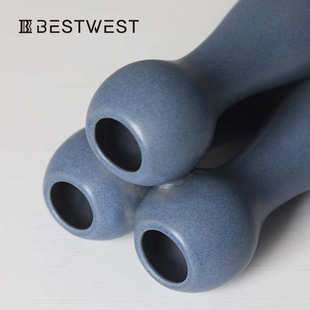 器高档密花瓶摆件轻 法式west蓝色花家居best 不规则奢艺术陶瓷