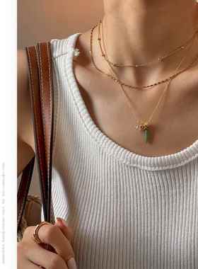 爆款新中式中古风格锁骨链天然石锆石米珠项女链叠戴时尚吊坠组合