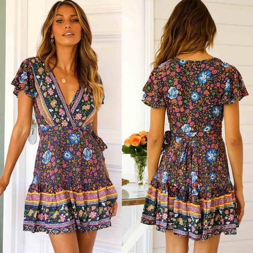 Beach style short sleeved printed dress 沙滩风短袖印花连衣裙