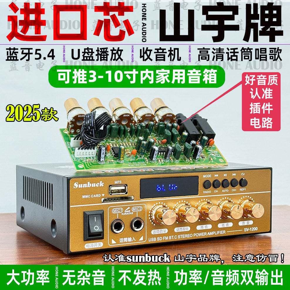 220V大功率迷你小型蓝牙hifi功放机家用无失真12V插卡U盘收音空放