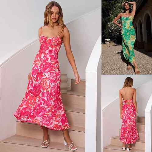 Women's slim strap low cut suspender dress