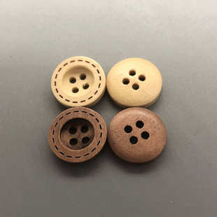 现货批发天然木头扣宽边虚线木质纽扣圆形四眼装 饰扣儿童木质扣