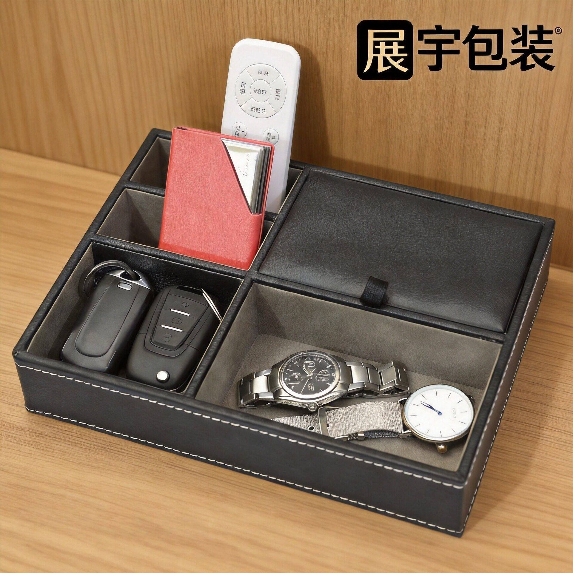 跨境现货pu皮革木质首饰收纳盒饰品眼镜手表家用桌面收纳首饰托盘