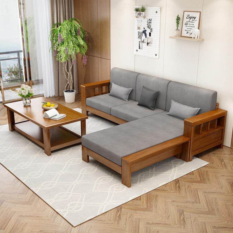 实木沙发现代简约新中式小户型转角贵妃沙发组合客厅冬夏两用家具