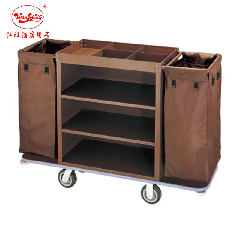 宾馆布草车酒店客房服务车烤漆不锈钢推车双边房口清洁保洁工作车
