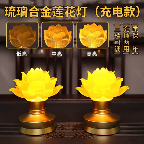 LED莲花供灯充电式观世音长明灯家用供佛灯插电款