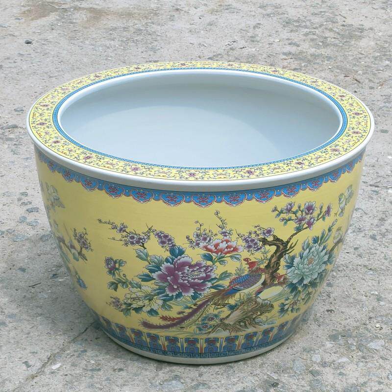 景镇陶LSO荷瓷鱼缸庭院碗莲花缸珐琅复古德花鸟彩书画缸大号水缸