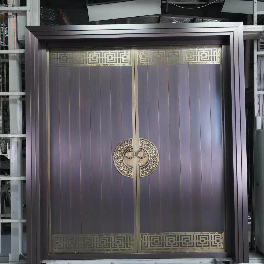 中式别墅乡村庭院双开门大门铸铝四开锌合金农村自建房对开门铜门