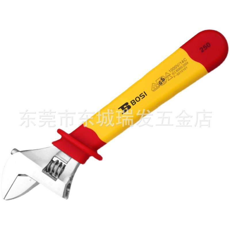 波斯工具VED绝缘活动扳手电工1000V绝缘安装开口扳子活络扳手