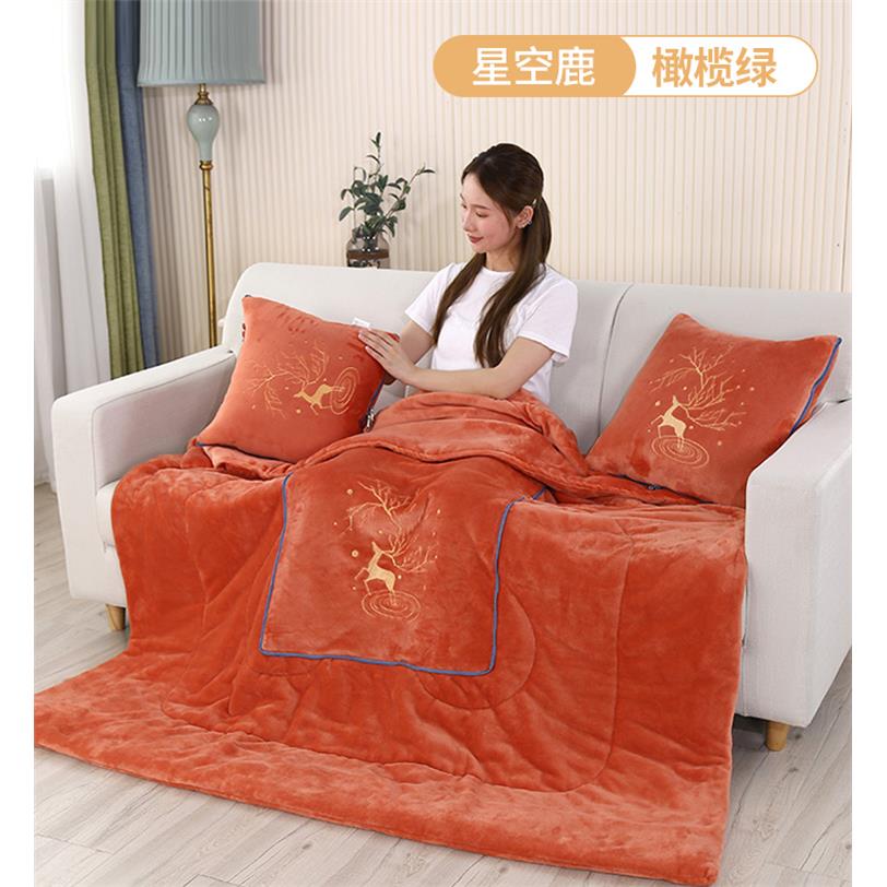 高档加面厚水晶合绒抱枕被子冬季双绒垫两用二一车载办靠公室午休