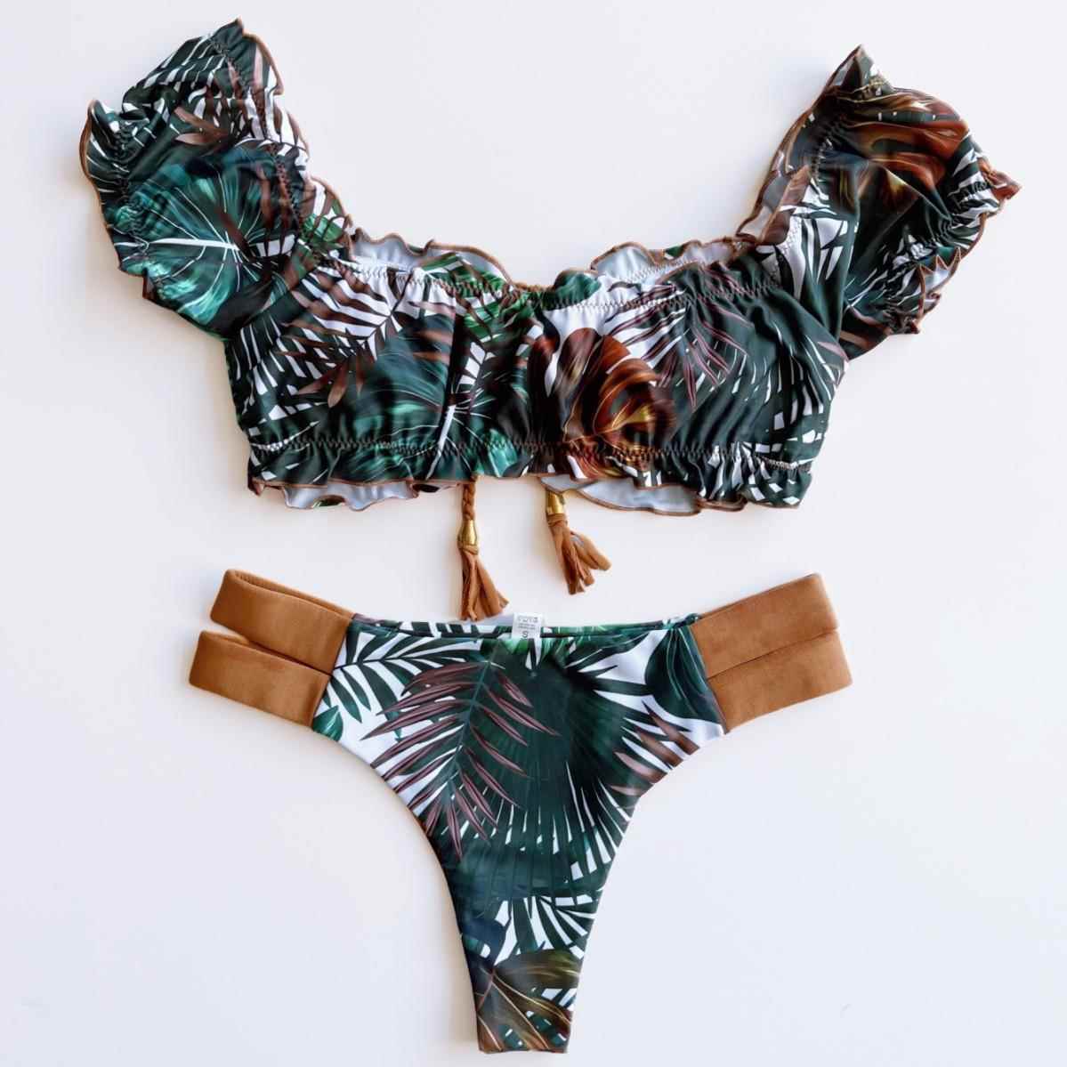 Womens swimsuit bikini short sleeve braided sleeve swimsuit