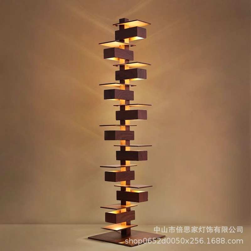 日式复古实木高山流水客厅装饰壁灯设计师创意书房立式落地灯