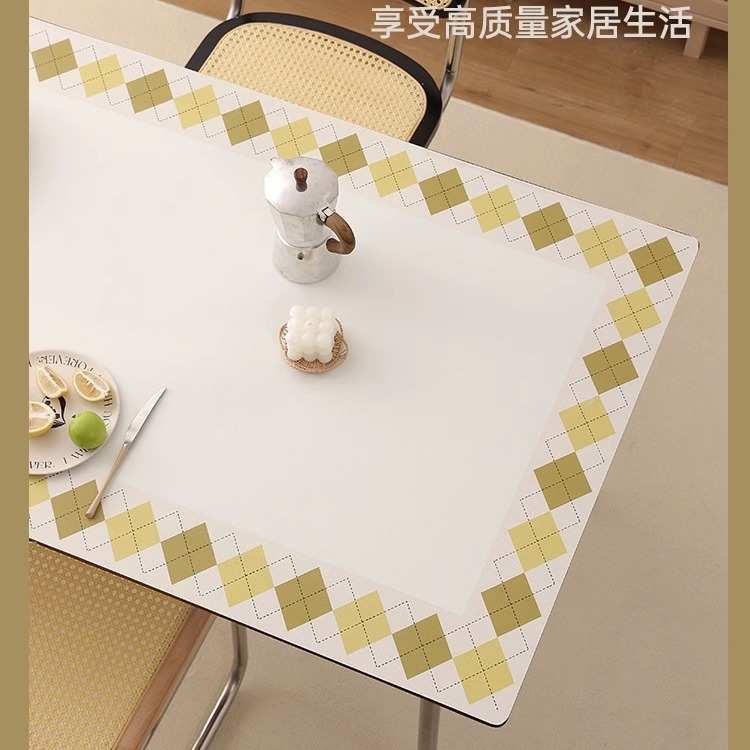 轻奢风餐桌垫防水防油免洗书桌垫皮革桌布电视柜格子茶几垫