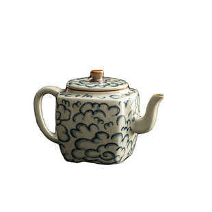 汝窑手工茶壶复古老陶泥四方壶家用陶瓷功夫茶具开片泡茶器