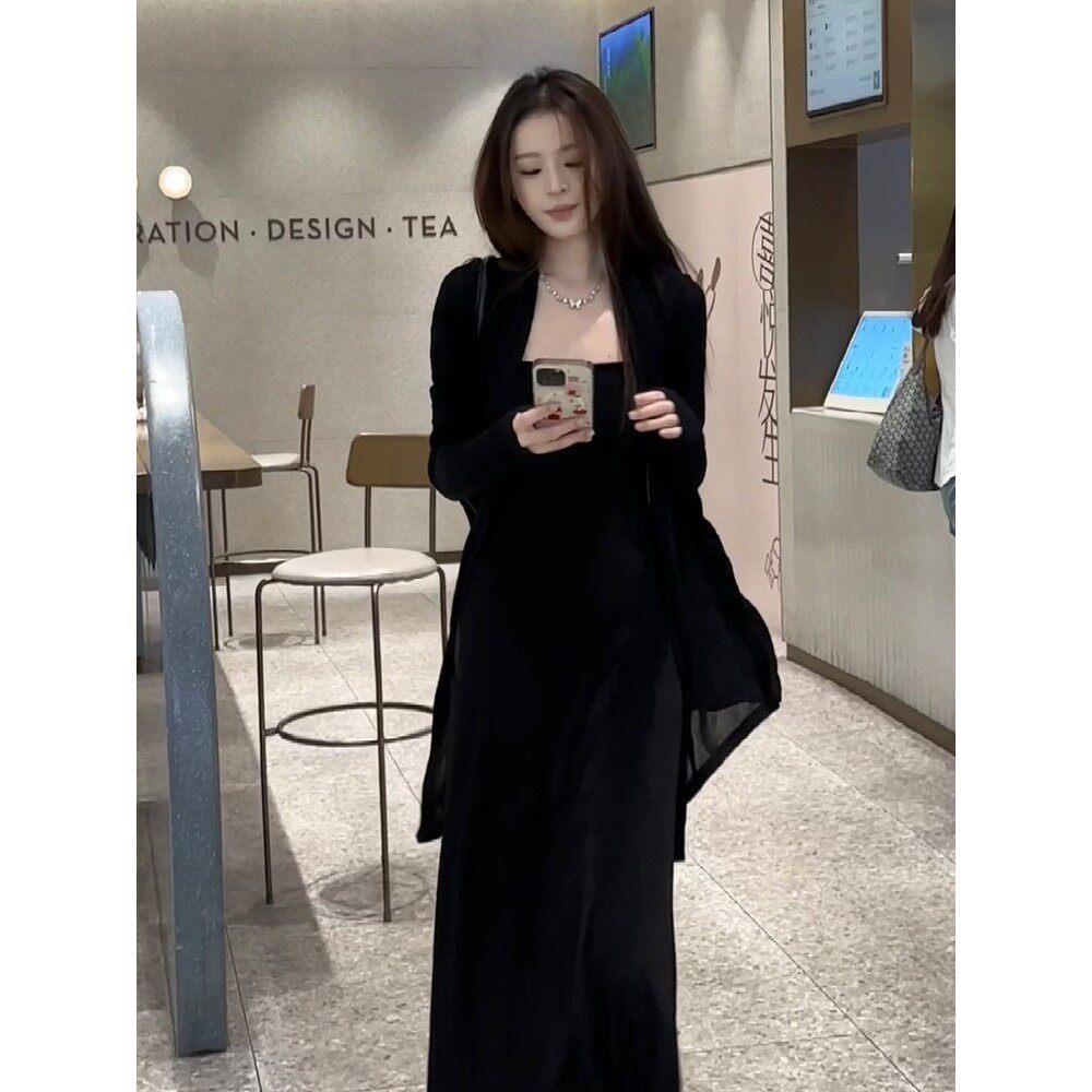 春秋穿搭2025年新款时尚套装冰丝薄款外套吊带洋装搭配一整套女