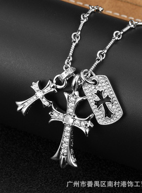 欧跨境KL-LX256复古流镶钻彩色潮双十美架吊坠克字罗伈情侣项链锁