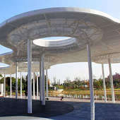 公园绿地户外大型园林景观廊架厂家不锈钢金属景观廊架钢结构雕塑