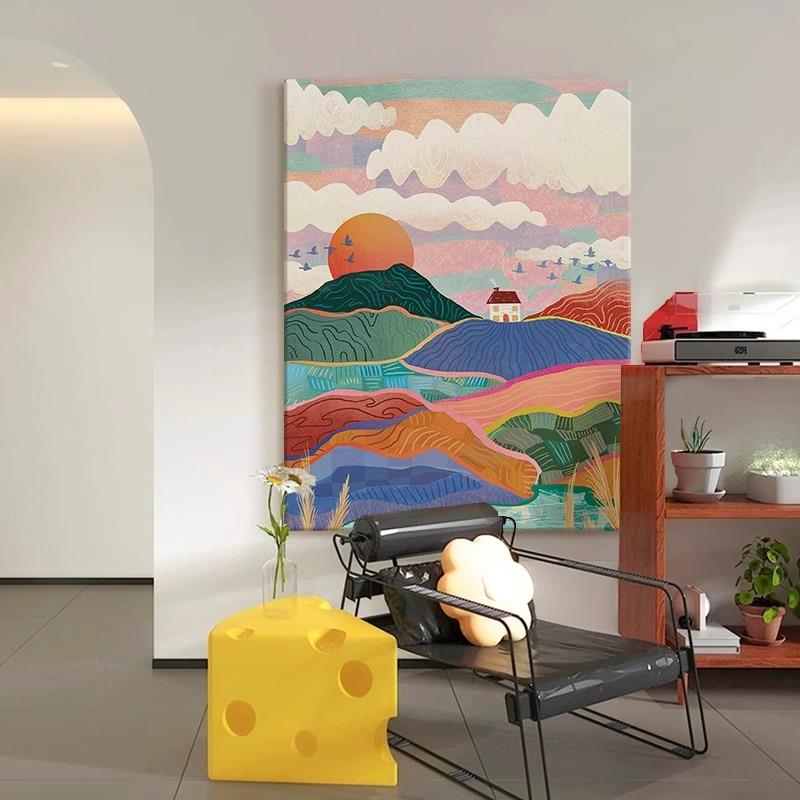 马蒂斯日出东方客厅装饰画多巴胺山水风景无框画飞鸟卧室床头挂画