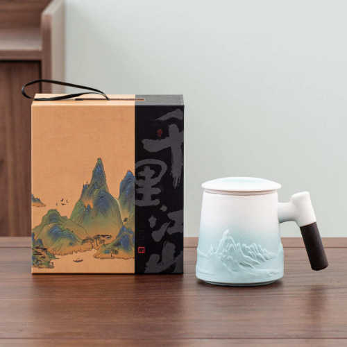 办公室2023千里水杯新款款茶水杯杯子泡茶分离男茶杯杯陶瓷男江山