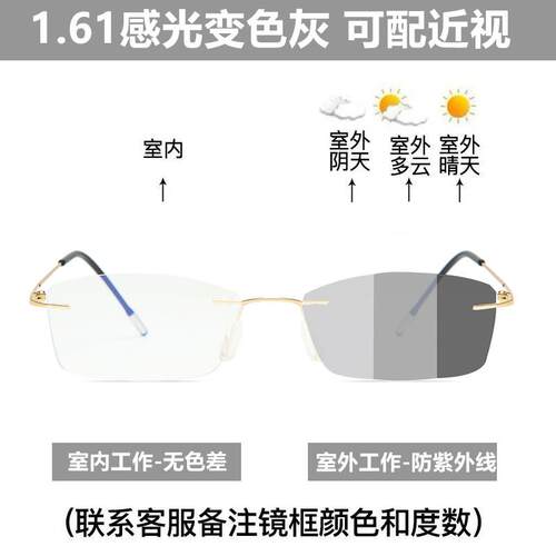 新款陈伟霆同抗款无框变色丝金眼镜近视潮男流蓝光防辐射平光眼睛