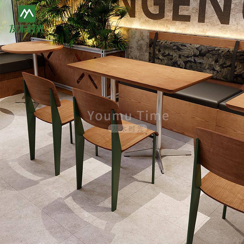工业风主题餐厅简餐实木桌奶茶甜品烘焙店卡座沙发网红咖啡厅桌椅