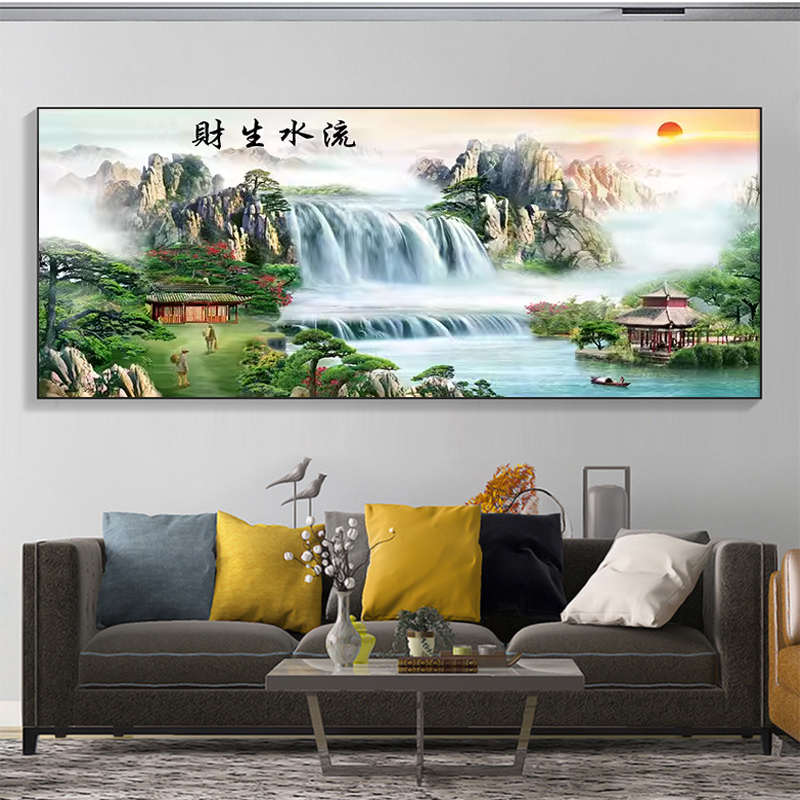 5d钻石画满钻2025新款客厅流水生财风景山水画办公室十字绣钻石绣