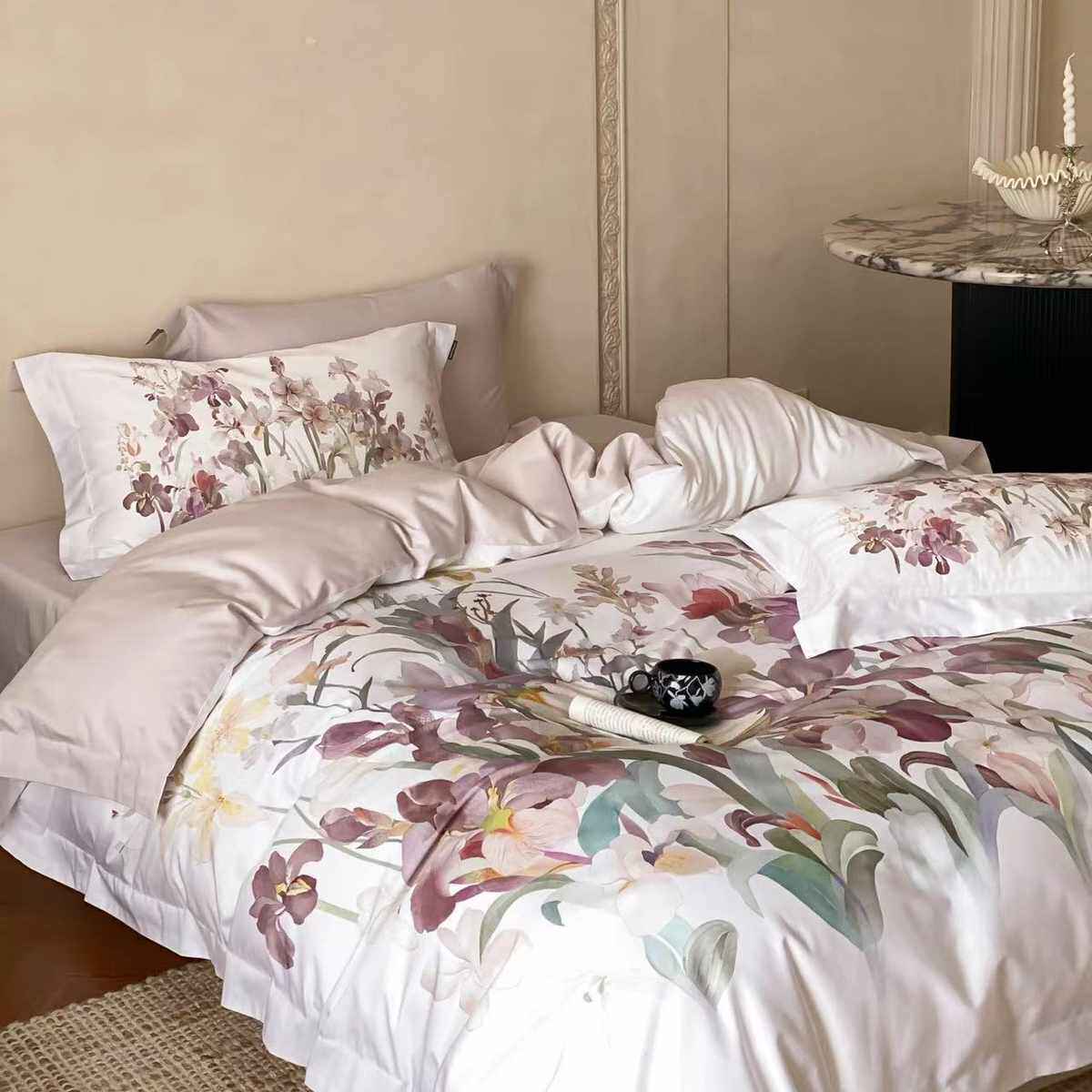 【半塘鸢尾】田园美式风长绒棉四件套数码印花全棉贡缎床上用品