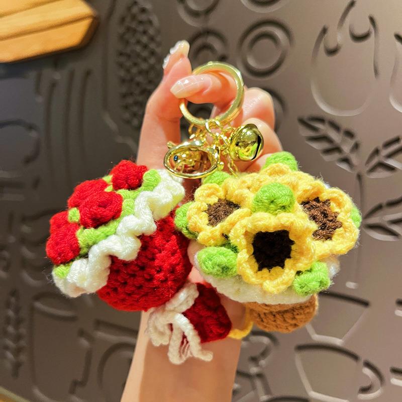 治愈系迷你小挂件教师节毛绒手捧花钥匙扣仿真红玫瑰可爱向日葵包