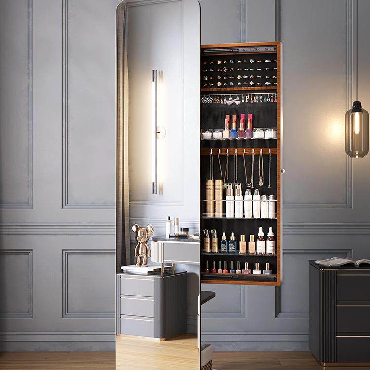 扬远实木穿衣镜试衣镜子全身镜落地镜带化妆柜挂衣架一体收纳旋转