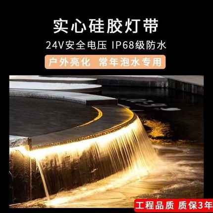 IP68实心硅胶灯带户外防水泡水24V超亮led灯条鱼缸游泳池水底灯
