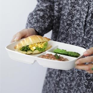 曼叙分餐盘高级感家用简约陶瓷分格盘早餐水果211减脂餐盘一人食A