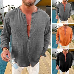 and linen long sleeved wrinkled cotton layer Men double