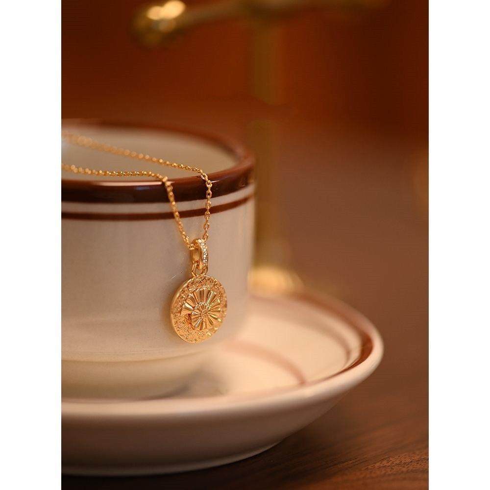 《深海旧梦》原创法式复古圆形女金币项链气质吊坠时尚潮流新品