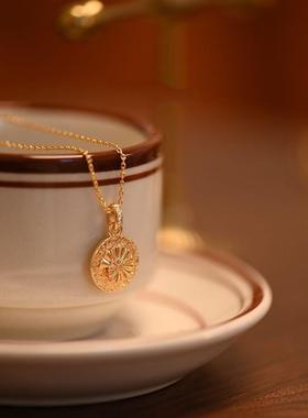 《深海旧梦》原创法式复古圆形女金币项链气质吊坠时尚潮流新品