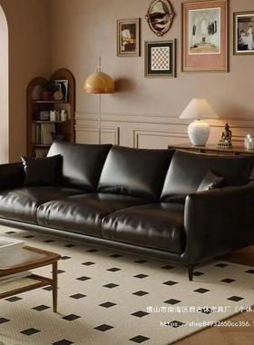 沙黑色意式极简发客厅小户沙油型法式TST复古蜡直排美式中古发皮