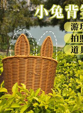 手工编织大号双肩儿童小背篓幼儿园舞蹈演出拍摄道具装饰采茶竹篓