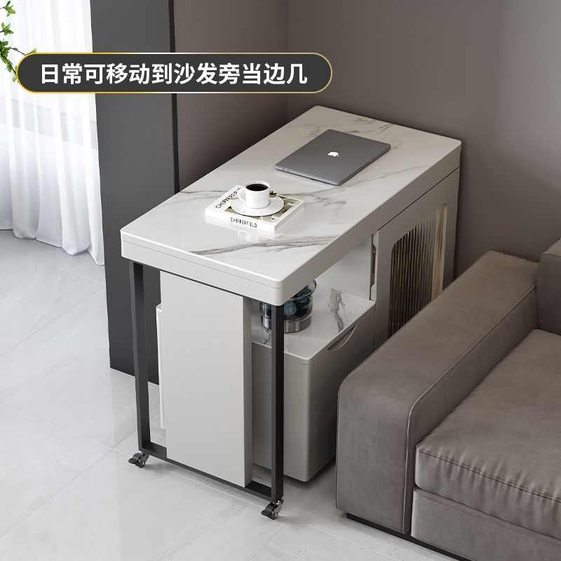 移动旋转伸缩茶桌轻奢现代高级感茶台简约家用客厅岩板阳台泡茶桌